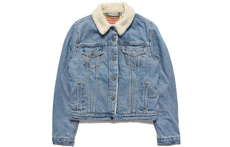 Levis Sherpa Thickened Single Breasted Fleece Lined Denim Jacket Women's Blue