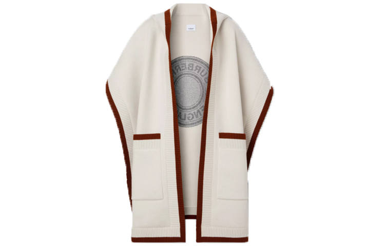 Burberry Logo Graphic Wool Cashmere Jacquard Hooded Cape Beige/Brown/Canvas