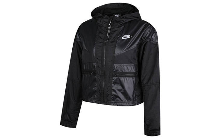 Nike Nike Cropped Coats Women's Black Hooded Moderate