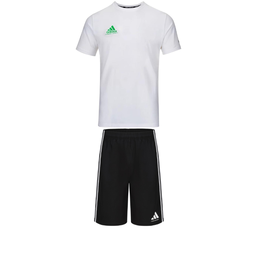 Adidas Adidas Casual Sportswear Men's Set White With Green Logo+Black Crew Neck Moderate
