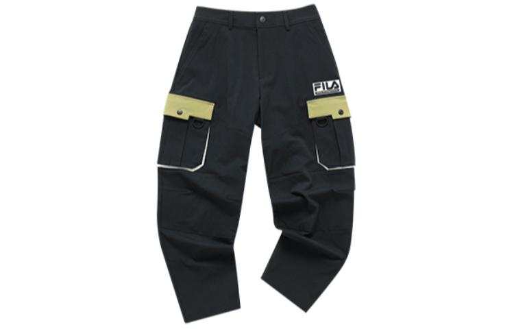 FILA FUSION FILAXWHITE MOUNTAINEERING Casual Pants Women's Pitch Black Moderate Straight Fit Pants