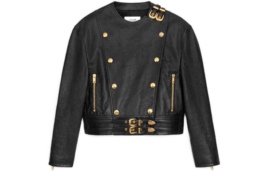 CELINE CELINE Cropped Coats Women's Black Crew Neck Moderate