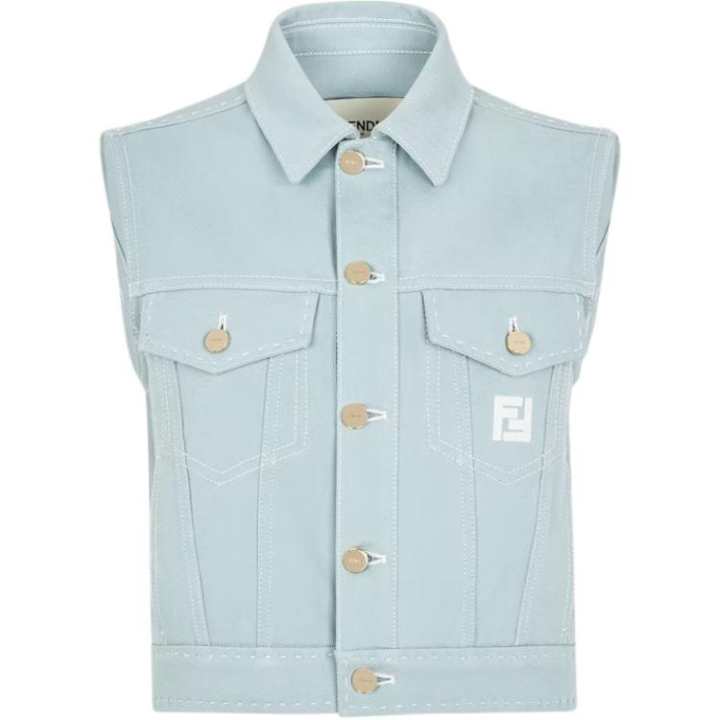 FENDI FENDI Logo Embroidered Denim Gilet