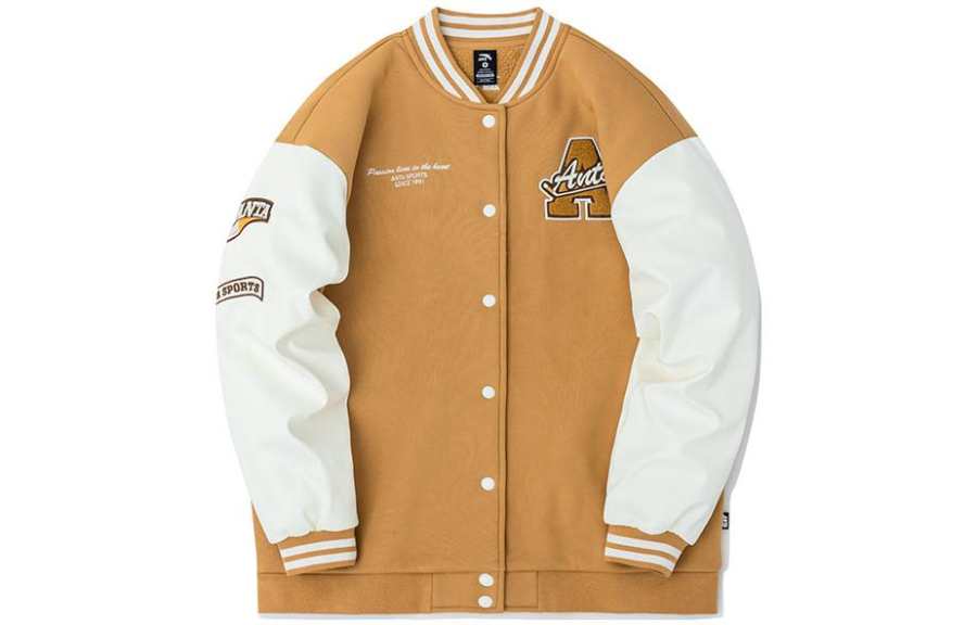 ANTA Life Collection Baseball Jerseys Women's Brown Baseball Collar Thickened And Fleece Lined Straight Fit