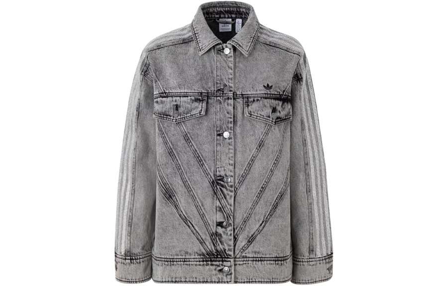 Adidas Originals Embellished Denim Jacket Denim Jacket Women's Acid Green Gray