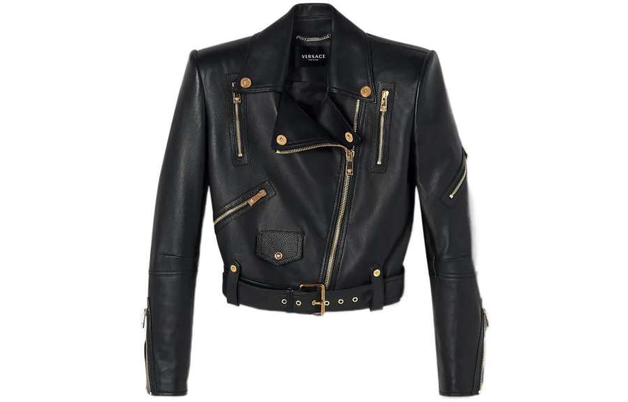 VERSACE VERSACE SS23 Leather Jacket Women's Black