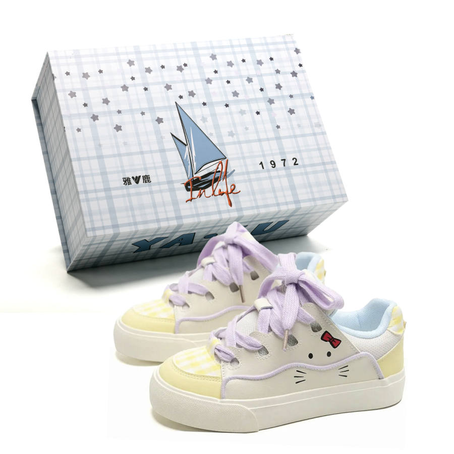 YALU Canvas Shoes Women's Low Top White/Pink/Purple
