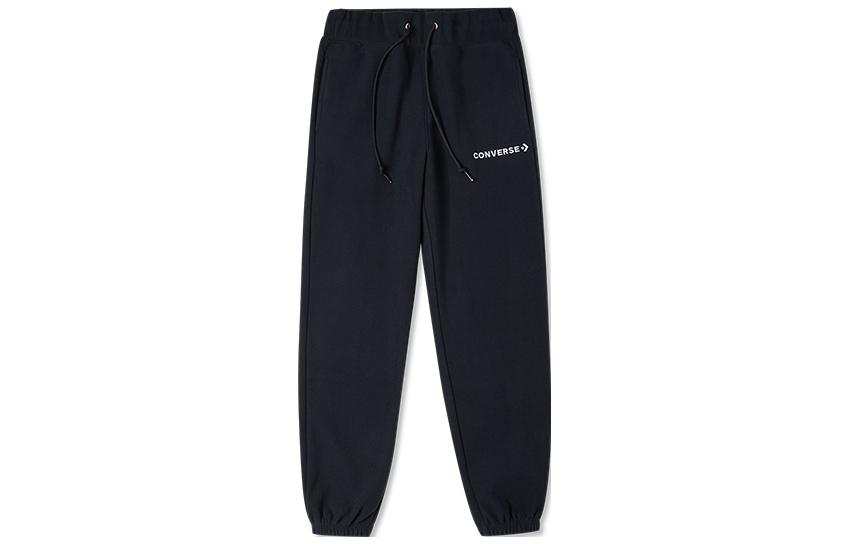 Converse Solid Color Print Logo Lace Up Fleece Lined Thermal Elastic Cuff Knitted Sweatpants Women's Black
