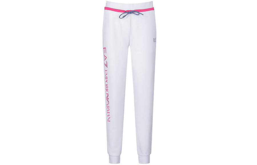 EMPORIO ARMANI EA7 Knitted Sweatpants Women's White Moderate Cuffed Pants