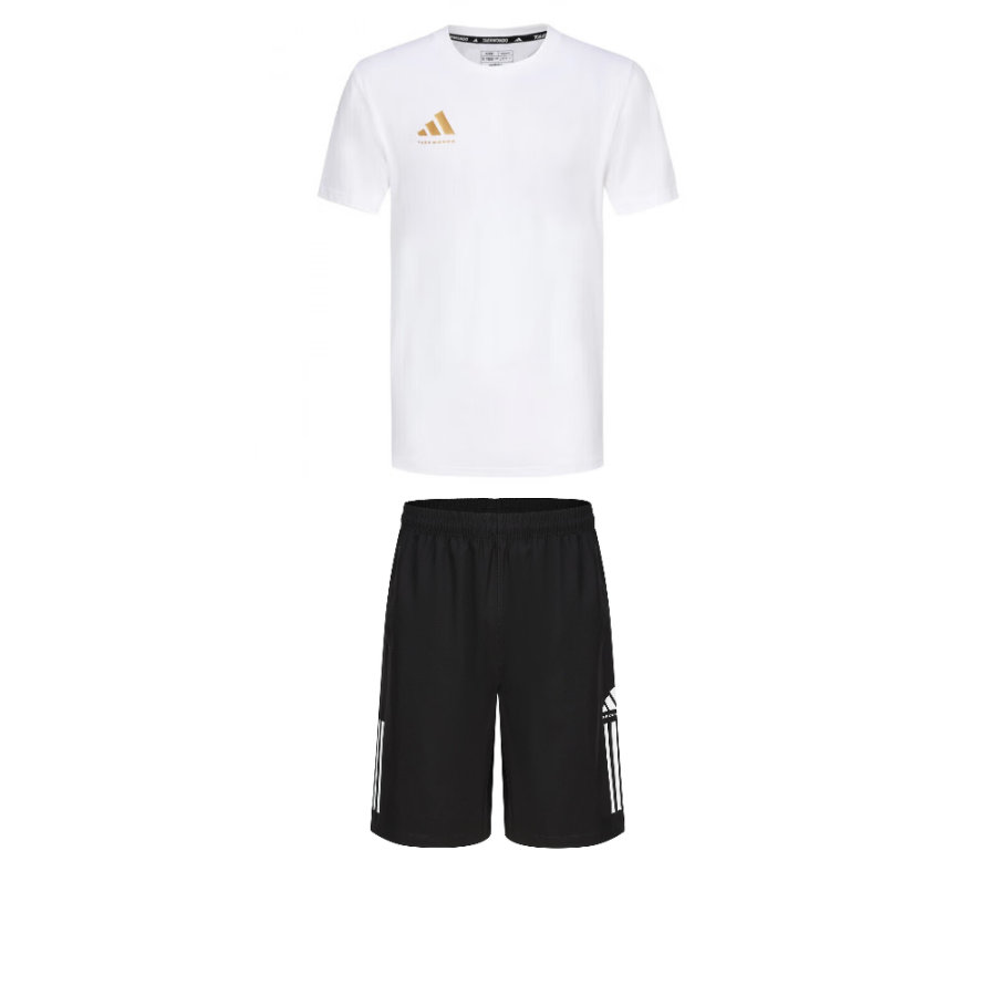 Adidas Adidas Taekwondo Casual Sportswear Men's Set White Short Sleeved T Shirt+Black Shorts