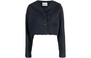 MIU MIU Cropped Coats Women's Midnight Blue Lapel Moderate
