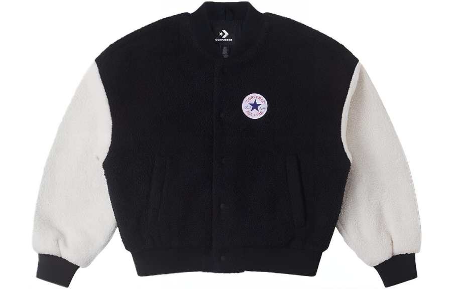 Converse SHERPA VARSITY Baseball Jerseys Women's Black/White Baseball Collar Moderate Straight Fit