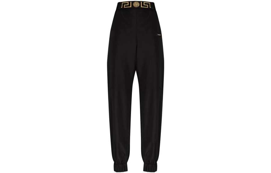 VERSACE Knitted Sweatpants Women's Black Moderate Cuffed Pants
