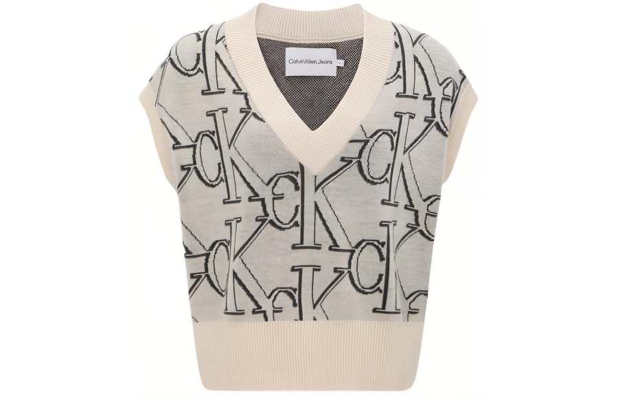 Calvin Klein Vests Women's Gray V Neck Moderate Knitted Fabric
