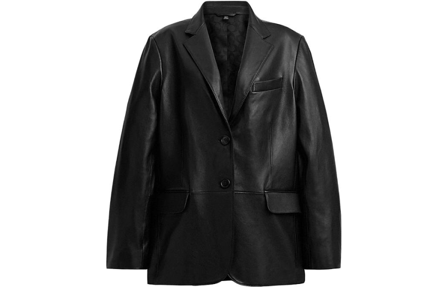 COACH COACH Leather Jackets Women's Black Suit Collar Moderate Other
