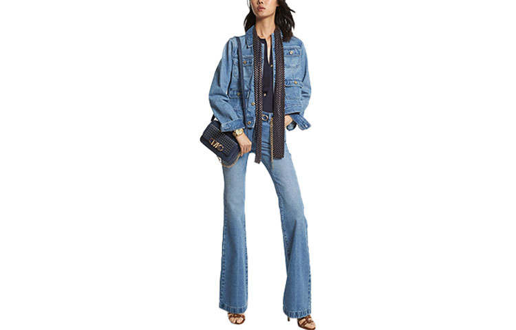 MICHAEL KORS Cropped Coats Women's Denim Blue Lapel Moderate