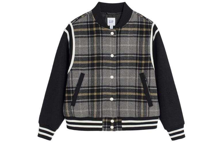 GAP GAP Baseball Jacket Women's Gray Plaid