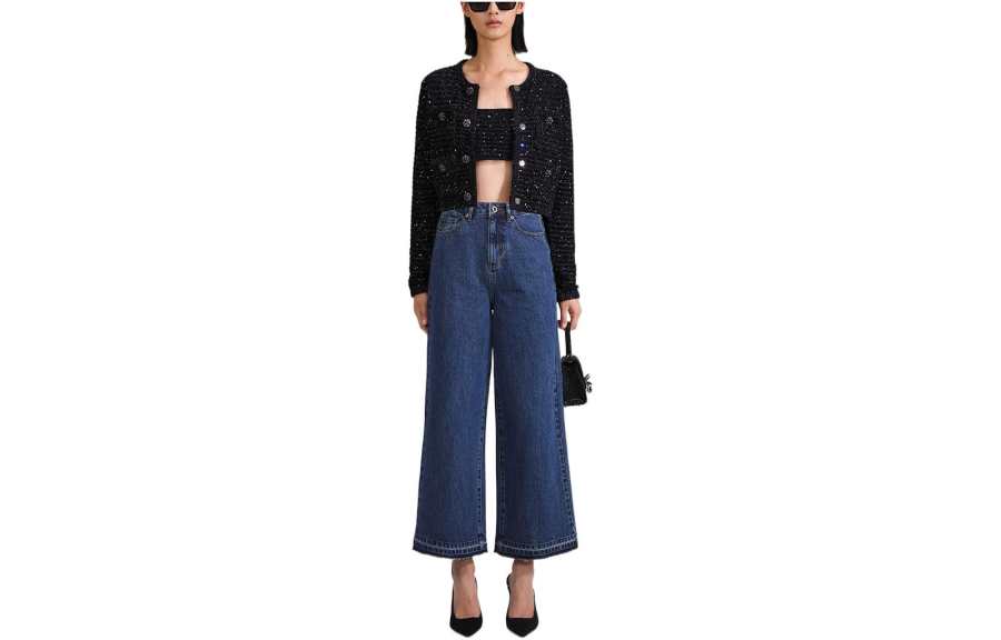 Self-portrait Self Portrait SS23 Cropped Coats Women's Black Crew Neck Moderate