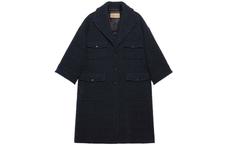 GUCCI Coats Women's Dark Blue Lapel Moderate