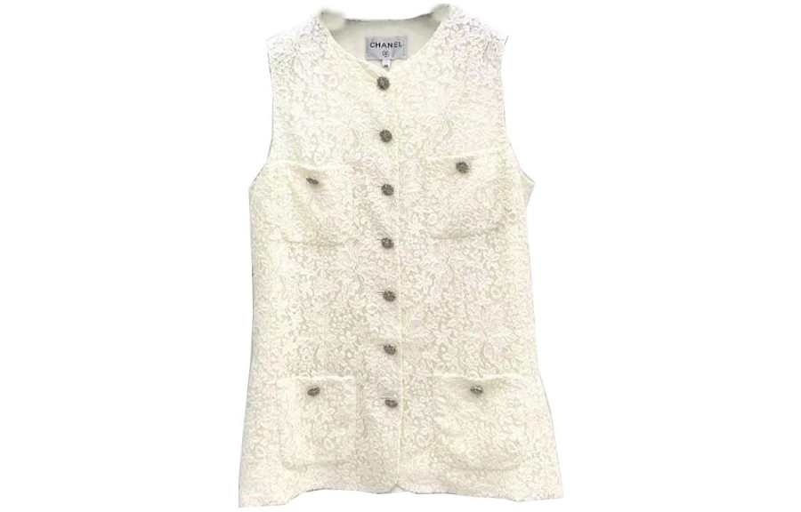 CHANEL Vests Women's Ecru Crew Neck Moderate Other
