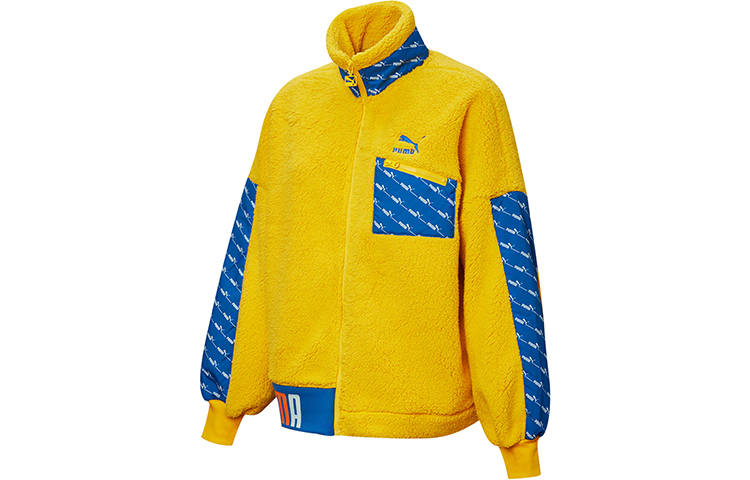 PUMA Velvet Jackets Women's Yellow Stand Collar Thickened And Fleece Lined