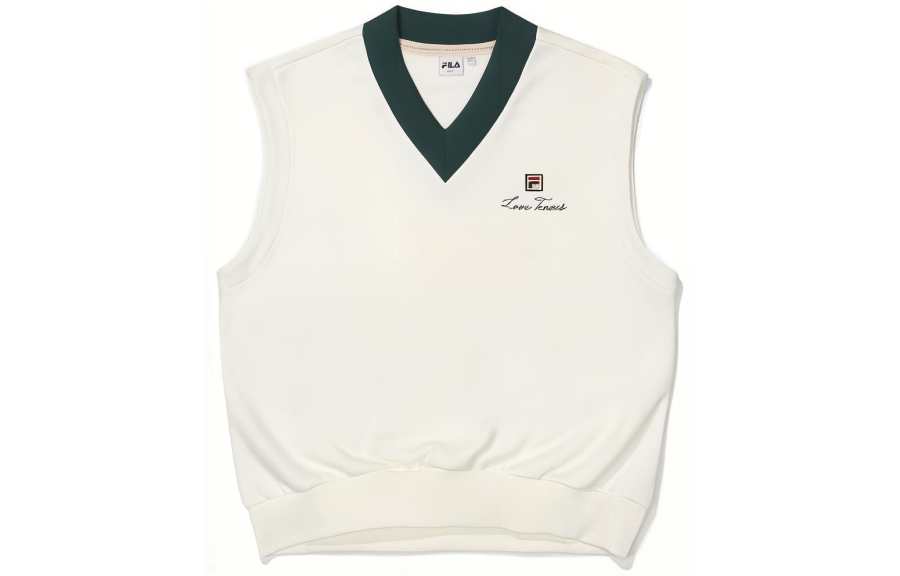 FILA Vests Women's White V Neck Moderate Knitted Fabric