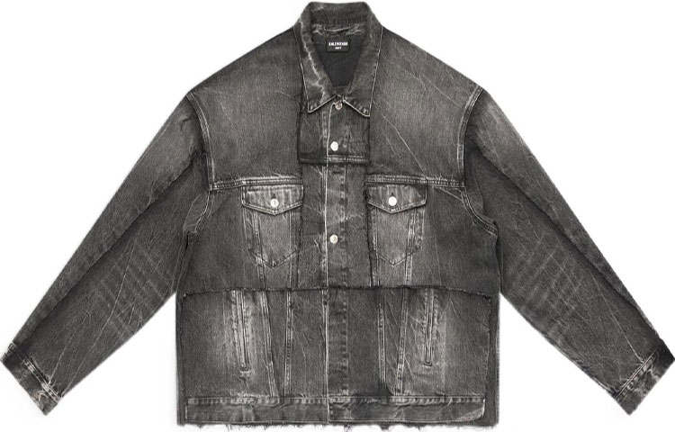 Balenciaga Red Carpet Denim Jackets Women's Black Lapel Moderate Straight Fit