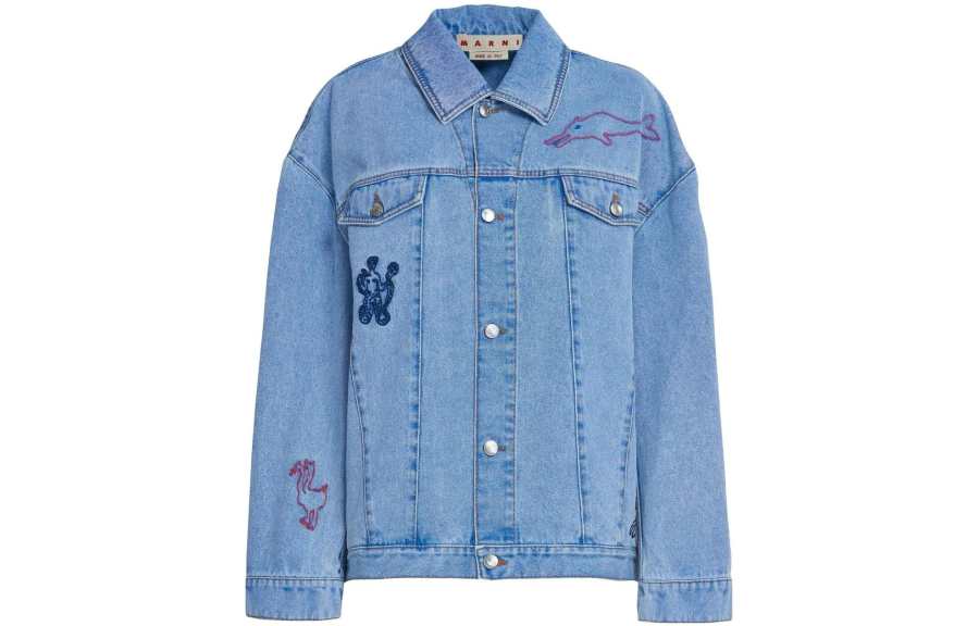 MARNI Denim Jackets Women's Blue Lapel Moderate Straight Fit