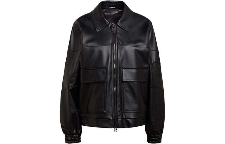 Adidas Originals Blue Version Collection Leather Jacket Women's Black