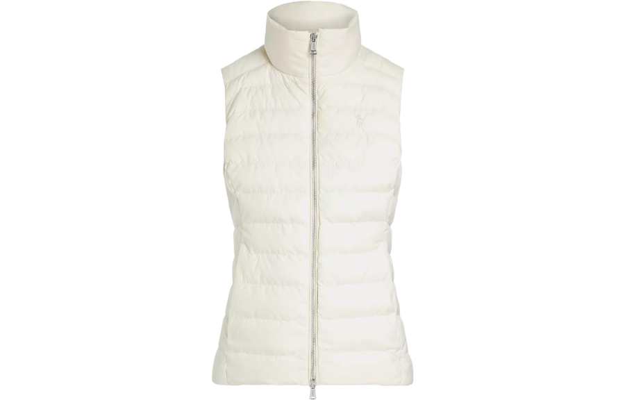 Polo Ralph Lauren Down Vests Women's White Stand Collar Moderate Other