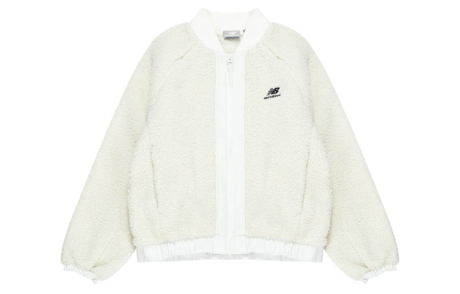 New Balance New Balance Velvet Jackets Women's Ivory White Baseball Collar Moderate