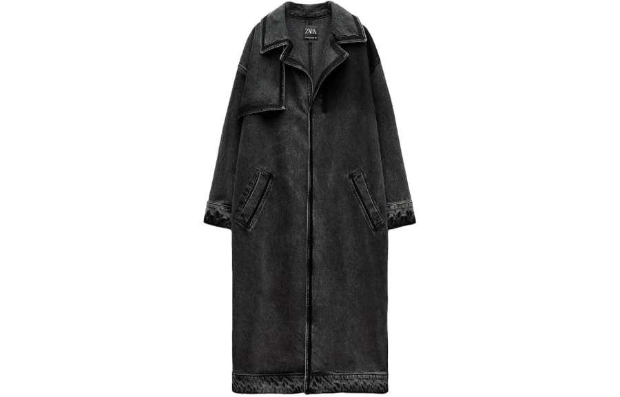ZARA Trench Coats Women's Black Suit Collar Moderate Other