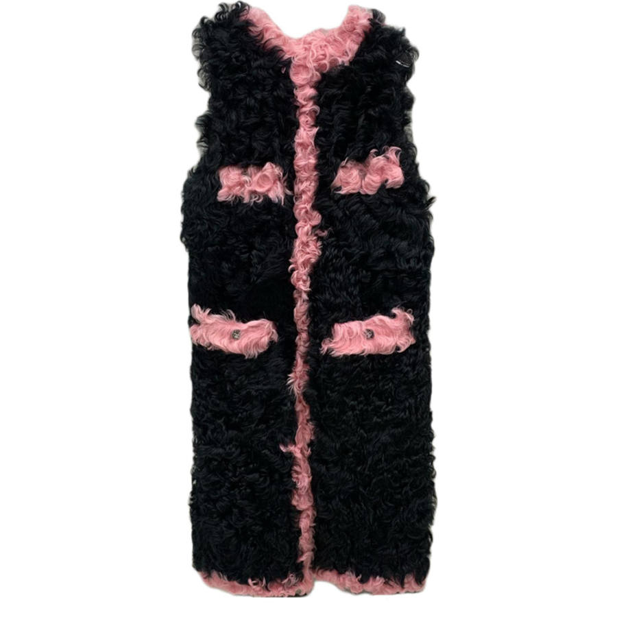 CHANEL Furs Women's Black Pink Crew Neck Moderate