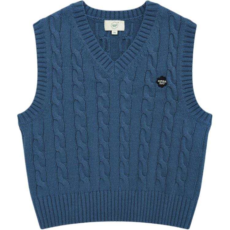COVERNAT Vests Women's Blue V Neck Moderate Knitted Fabric