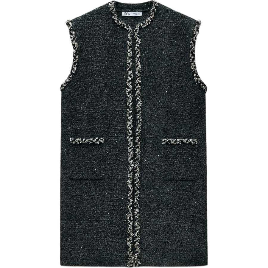 ZARA Vests Women's Dark Gray Crew Neck Moderate Other