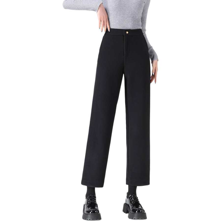 BALENO Fashion Solid Color Fleece Lined Thermal Straight Fit Pants, Thickened, Versatile Ankle Length, High Rise