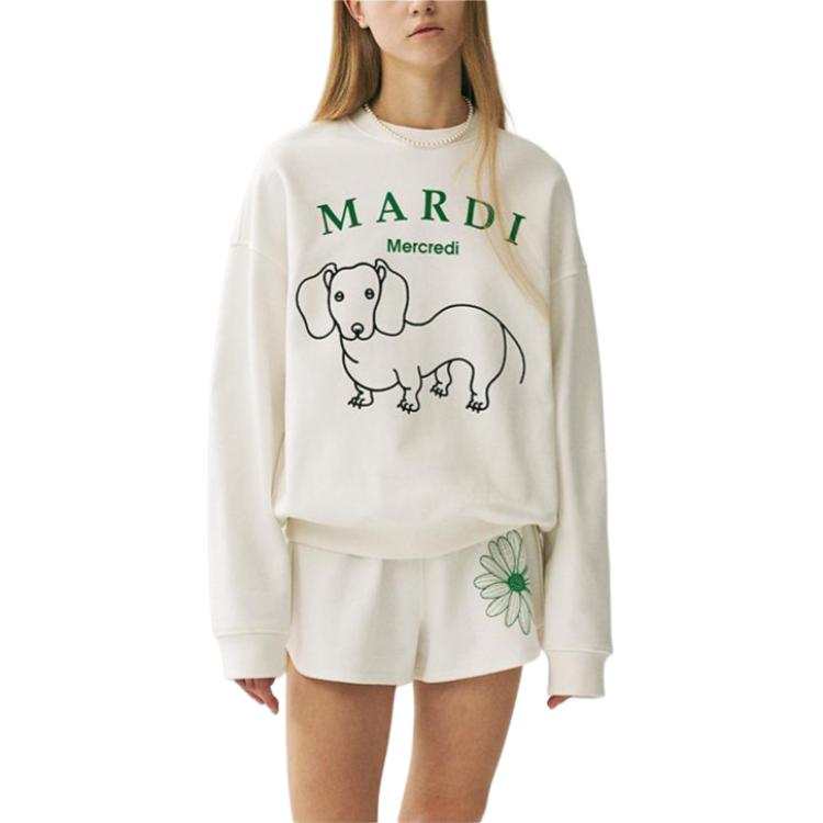 MARDI MERCREDI Maltese SS25 SWEATSHIRT DDANJI CH.06_WHITE GREEN Mardi Sweatshirt Korean Style Women's White Green