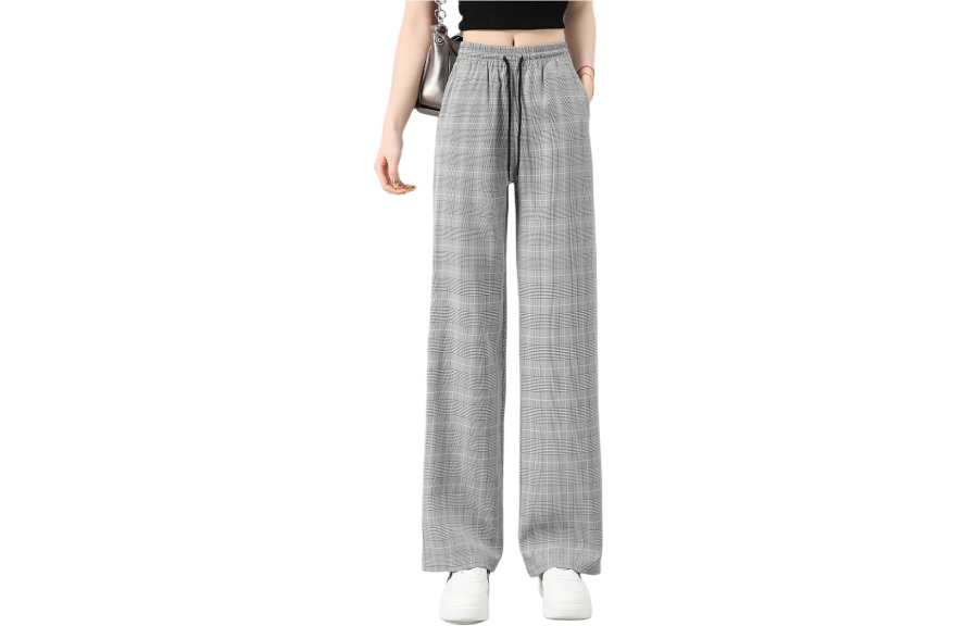 BALENO Loose Fit High Rise Thin Plaid Wide Leg Pants Petite Premium Aesthetic Casual Pants Summer Women's