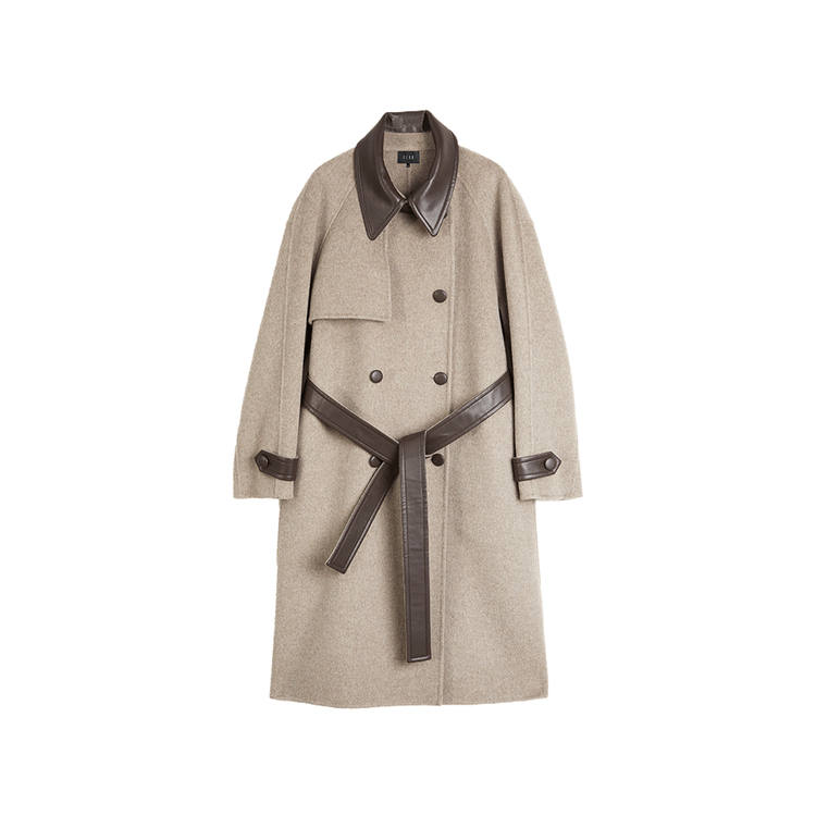 ELLE Coats Women's Khaki Green Lapel Thickened