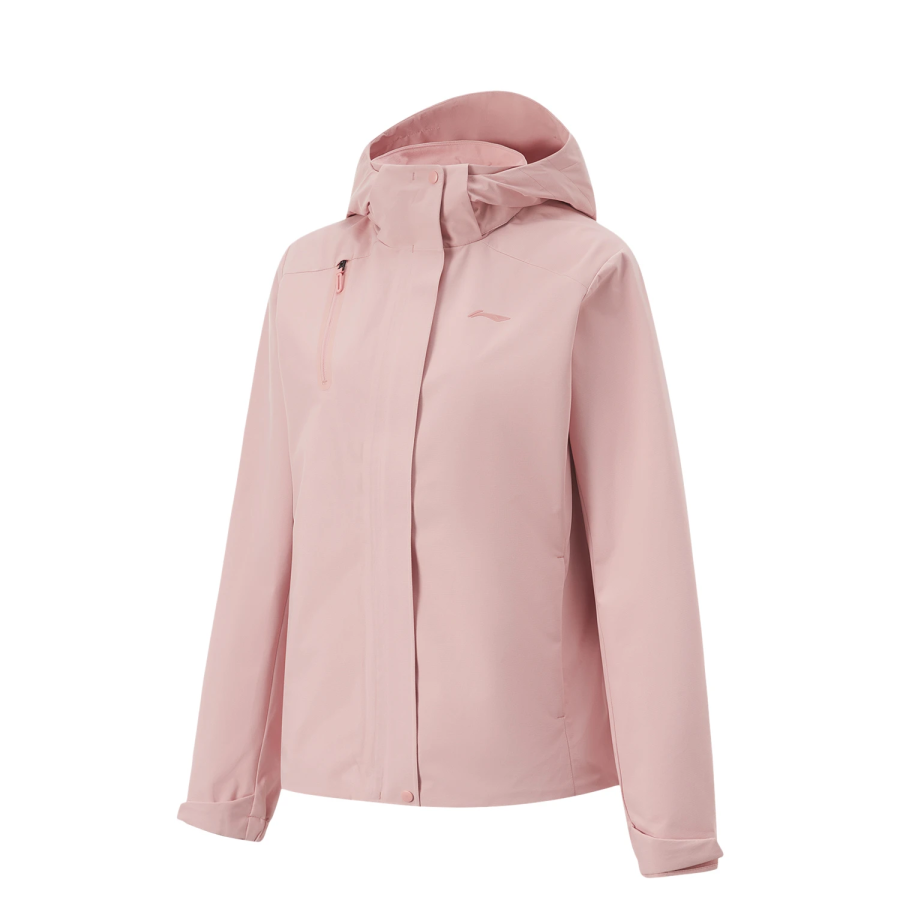 Li-Ning Li Ning Fitness Series Comfortable Casual Minimalist Style Hooded Fleece Lined Thermal Trench Coat Women's Smoke Pink