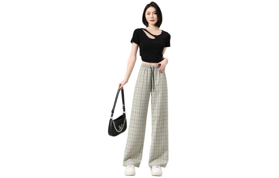BALENO Casual Pants Women's Light Coffee Plaid