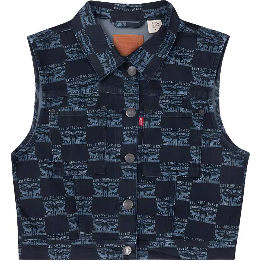 Levis Levis Vests Women's Dark Blue Lapel Moderate Denim