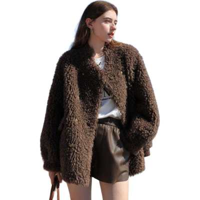 3COLOUR Furs Women's Coffee Stand Collar Moderate