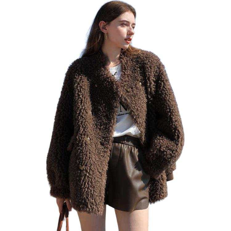 3COLOUR Furs Women's Coffee Stand Collar Moderate