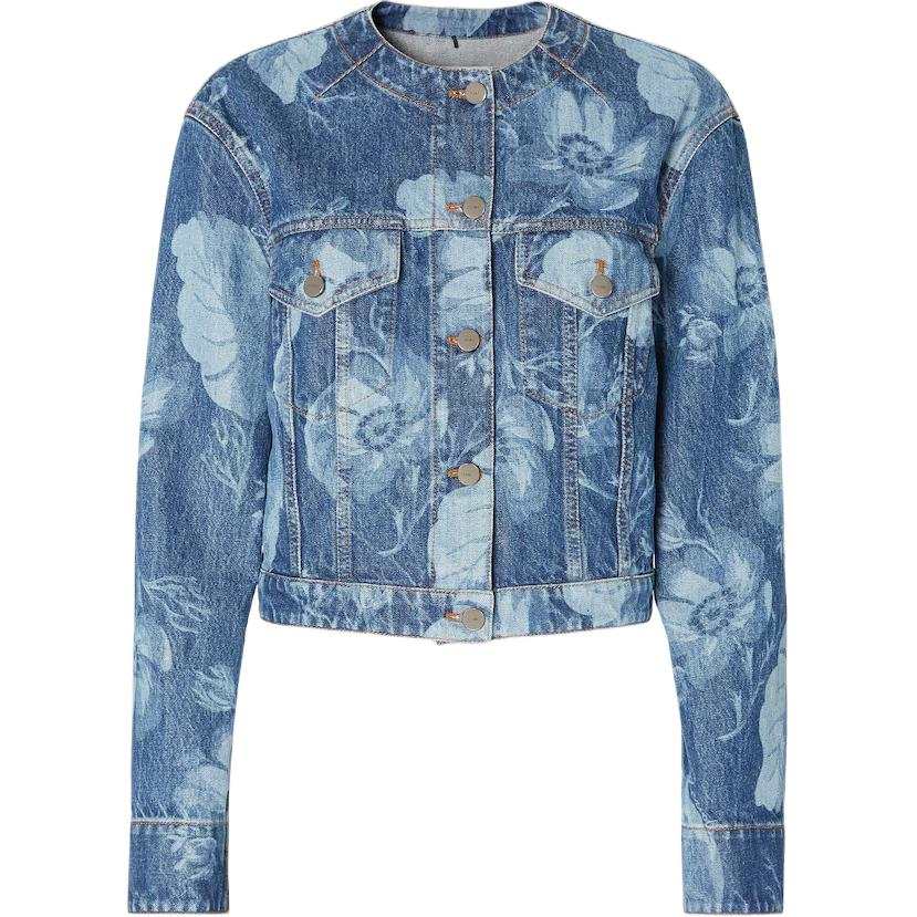 FENDI Floral Printed Cropped Crewneck Denim Jacket