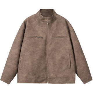 NANDCHN Leather Jackets Unisex Stand Collar Moderate Biker Jacket