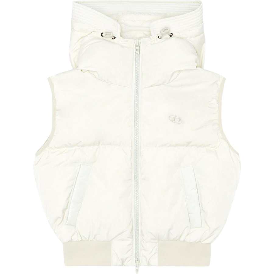DIESEL Down Vests Women's White Hooded Thickened And Fleece Lined