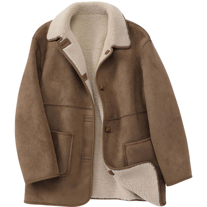 XIANGYING Furs Women's Caramel Lapel Moderate