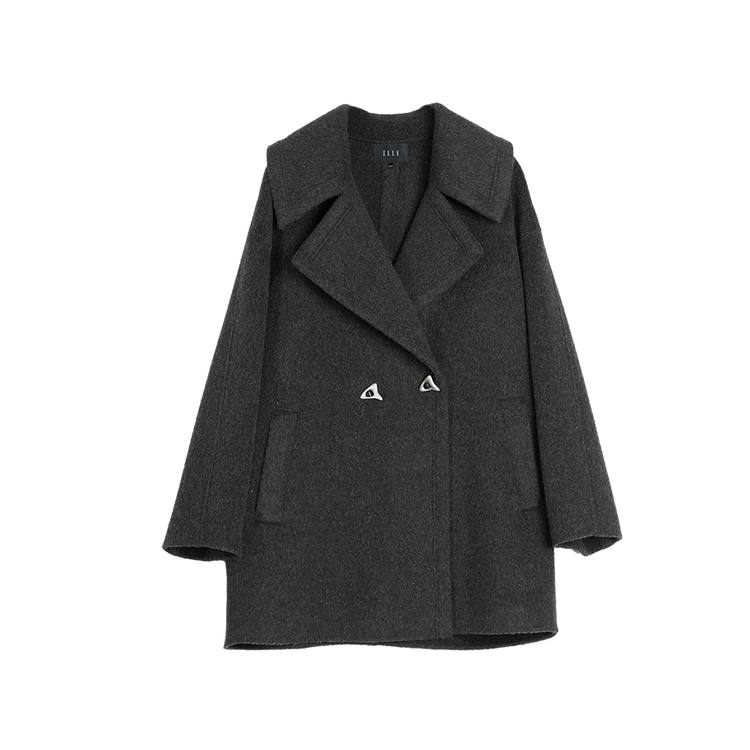 ELLE Coats Women's Gray Blue Lapel Moderate