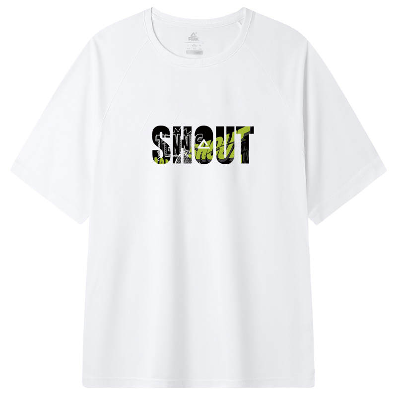 PEAK T Shirts Unisex White Crew Neck Moderate Straight Fit
